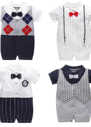 Babies Outfits Summer Gentleman Clothes Baby Jumpsuit Cool Boys Fashion Rompers Short Sleeves Black Baby Clothes Newborn Kids Rompers 1 Year