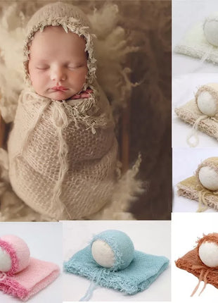 Kids Accessories Newborn Photography Props Blanket Mohair Wrap Swaddling Photography Hat Backdrop Babies Photo Shoot Accessories