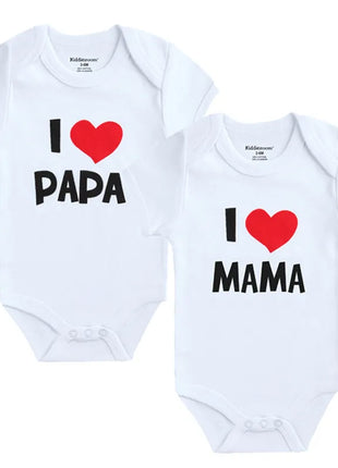 Babies Outfits 2PCS/LOT Newborn Baby Clothes Short Sleeve Girl Boy Clothing I Love Papa Mama Design 100%Cotton Rompers de bebe Costumes White
