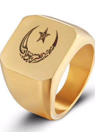 Accessories Muslim Stainless Steel Ring for Men Islam moon star Gold and silver color ring