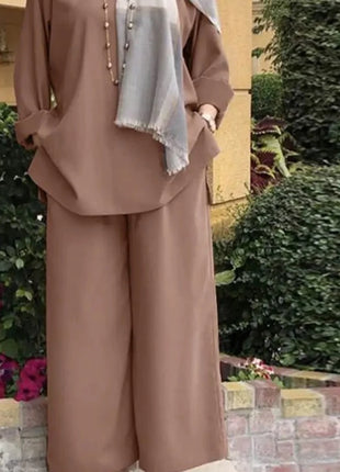2 Piece Sets Loose Islamic Clothing Turkey Abaya Sets ZANZEA Vintage Muslim Matching Sets Women Long Sleeve Blouse Wide Leg Pants Suits