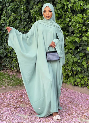 Jilbab-Prayer Dress Batwing Sleeves Islamic Abaya Dubai Turkish Muslim Jilbabs Ramadan Eid Hijabi Outfit Jilbeb Solid Color (No Scarf)