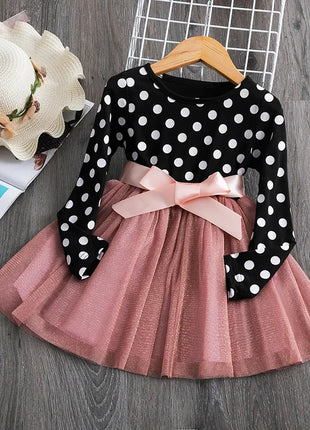 Babies outfit Long Sleeve Dress For Girl Polka Dot Bow Kid Clothes 2 3 4 5 6 Year Baby Tutu Birthday Outfit Party Wear Summer Dress Cloth