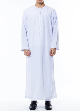 Jubba Muslim Fashion Men Jubba Thobe Long Sleeve White Color Round Neck Islamic Arabic Kaftan Men Abaya Islamic Clothing