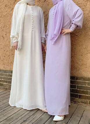 Dress Chiffon Muslim Dress Women Long Sleeve Single Breasted Abaya Islamic Clothing Dubai Turkish Muslim Abayas Solid Color Robes