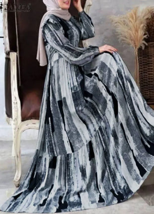 Dress Ramadan Abaya Muslim Fashion Maxi Dresses Women Vintage Printed Sundress Autumn Robe Femme Bohemian Long Sleeve Vestidos