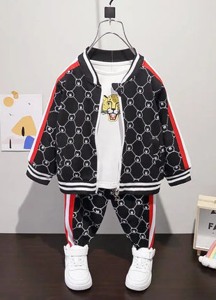Babies Outfits Spring baby clothes for boys Children printed bear zipper jacket+cartoon shirts+pants 3pcs infant outfits Toddler Kids Tracksuit