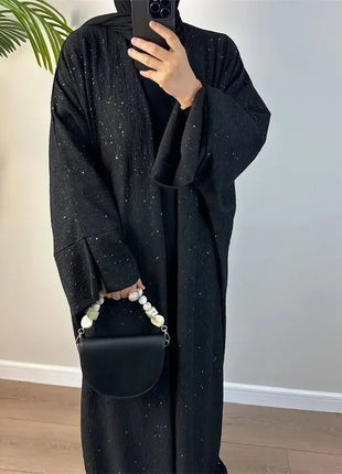 Winter Open Abaya for Women Kimono Muslim Abayas with Shining Powder Dubai Autumn Kebaya Modest Islam Outfit Kaftan Hijab Dress