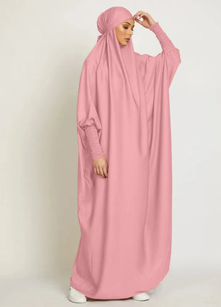 Jilbab-Prayer One-piece Prayer Dress Hooded Abaya Smocking Sleeve Islamic Clothing Dubai Saudi Black Robe Turkish Modesty