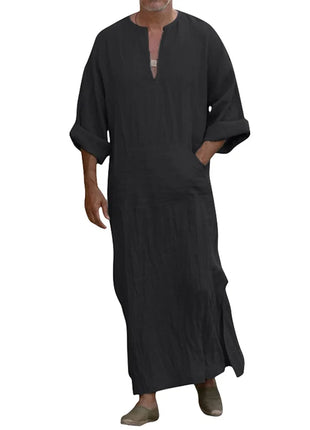 Jubbas Douhoow New Men Jubba Thobe Muslim Middle Eastern Round Neck Arabic Solid Colour Dubai Islamic Kaftan Men Abaya Robes 3XL