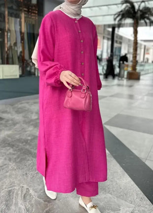 Two Piece Set Casual Muslim Set for Women Caftan Muslim Dress Plus-size Autumn Loose Temperament Commuter Long 2-piece Set