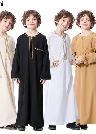 Kids Outfits New2024 Dubai Arab Muslim Kids Boys Clothes Abaya Caftan Robes Islamic Ramadan Clothing Oman Arabic Qatar Child Kaftans Costumes