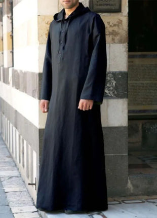Jubbas Muslim Robes Men Clothing Kaftan Hooded Long Jubba Thobe Arab Turkish Abaya Islam Habit Musulman Homme Solid Color Ramadan Dress