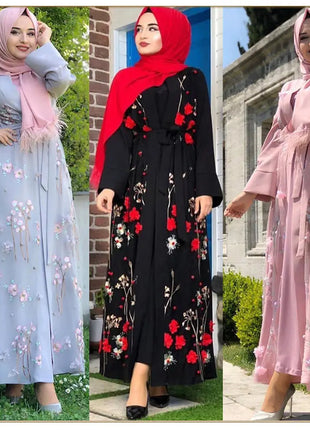 Dress Floral Abaya Dubai Kimono Muslim Hijab Dress Abayas For Women Kaftan Caftan Marocain Prayer Turkish Islamic Clothing Robe Femme