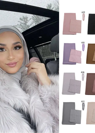 Hijab Muslim Women Chiffon HIjab With Matching Under Cap Hijab Headscarf Chiffon Long Shawl With Match Color Jersey Inner Caps