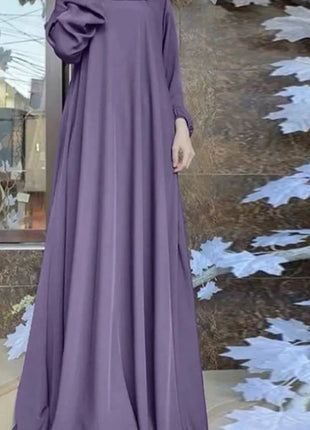 Dress Casual Solid Maxi Robe Spring Muslim Dress Long Sleeve O-Neck Dresses Woman Stylish Loose Sundress Abaya Kaftan 2023