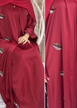 Abayas Eid Muslim Kimono Abaya Embroidery Handsewn Beads Open Abayas for Women Dubai Luxury Islamic Clothing Party Dress Kaftan Robe