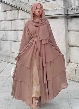 Abaya Chiffon Open Abaya Layered Women Kaftan Dubai Luxury Turkey Muslim Dress Islam Robe African Kimono Femme Clothing Caftan Fashion