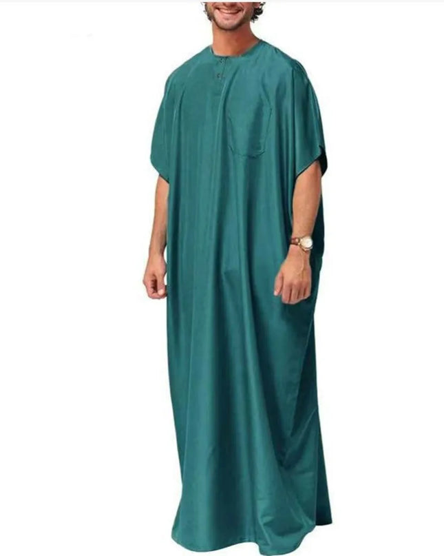 Jubbas Clothing Solid Abaya Jubba Thobe Saudi Arab Dubai Casual Muslim Long Robe Islamic Hombre Short Sleeve Loose Kaftans