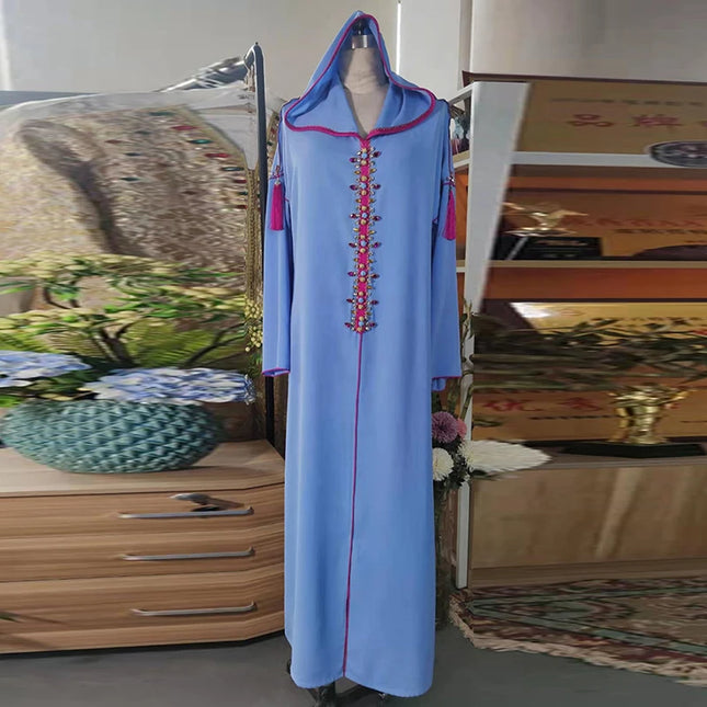 Dress Ramadan Eid Abaya Dubai Hand Made Diamond Beading Muslim Dress Islam Abayas Women Vestidos Robe Longue Vetement Femme Musulman