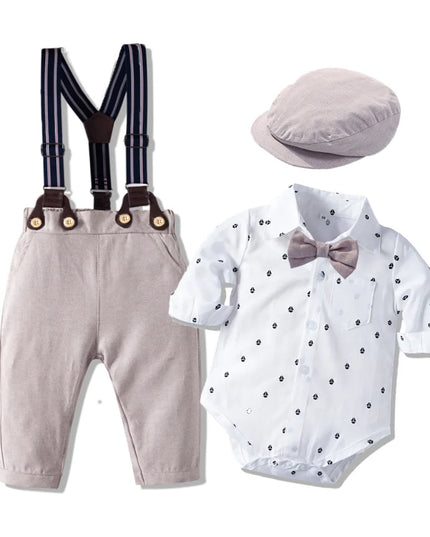 Babies Outfits 3m 6m 9m 12m 18m 24m newborn clothes 100 cotton shirts rompers+shorts+bow tie+caps 4pcs/set boys clothes infant baby outfits