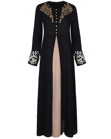 Dress Women's Muslim Abaya Dress Long Sleeve Patchwork Printed Robe O Neck Dubai Turkish Clothing High Waist for Party