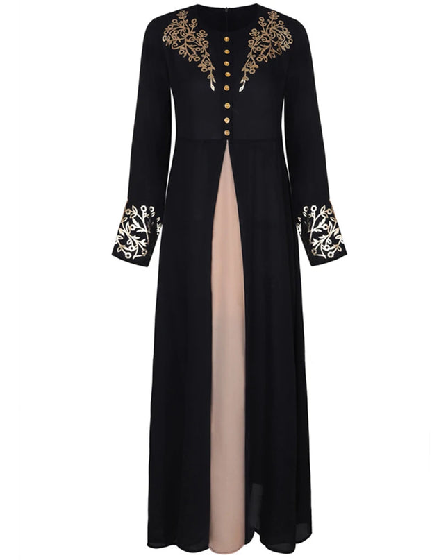 Dress Women's Muslim Abaya Dress Long Sleeve Patchwork Printed Robe O Neck Dubai Turkish Clothing High Waist for Party