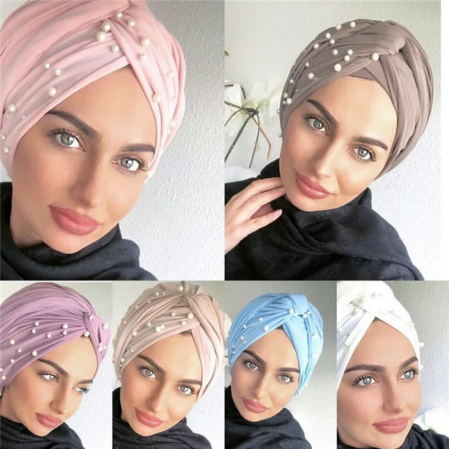 Hijab Turban Caps Twist Velvet Beading Hijab Bonnet Woman Indian Hat Head Wraps Turbante Femme Musulman