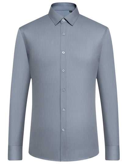 Men's Fashion Bamboo Fiber Long Sleeve Dress Shirts Pocket-less Design Standard-fit Formal Business Casual Easy Care Shirt