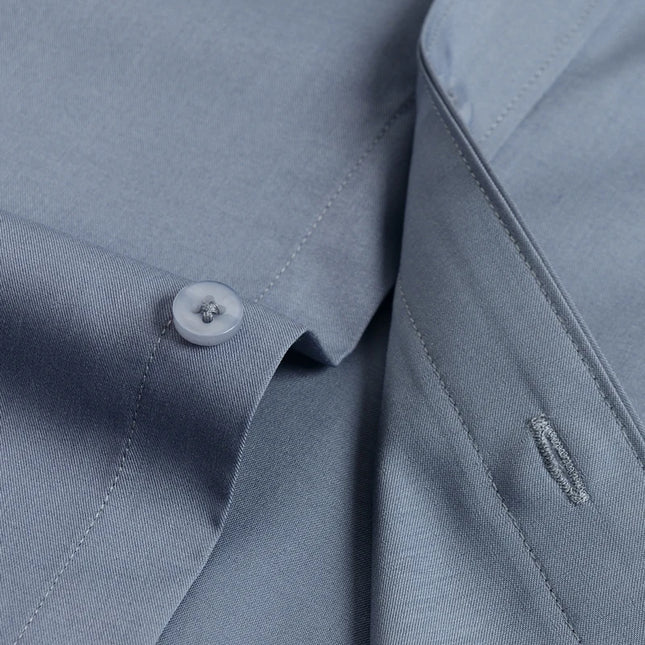 Men's Fashion Bamboo Fiber Long Sleeve Dress Shirts Pocket-less Design Standard-fit Formal Business Casual Easy Care Shirt