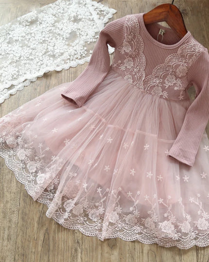 Kids outfits Girls Long Sleeve Dress Lace Floral  Birthday Party Veatidos Teenager School Daily Wear Sashes Kids Casual Clothes