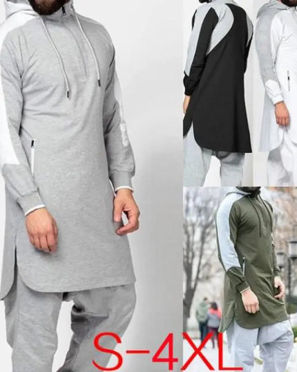 Tunic Men Muslim Jubba Thobe Patchwork Islamic Clothing Long Sleeve Dubai Kaftan Male Saudi Arabia Shirt Plus Size 3XL 4XL