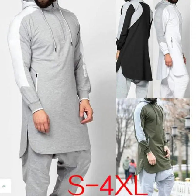 Tunic Men Muslim Jubba Thobe Patchwork Islamic Clothing Long Sleeve Dubai Kaftan Male Saudi Arabia Shirt Plus Size 3XL 4XL