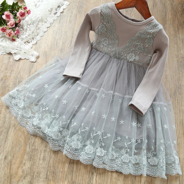 Kids outfits Girls Long Sleeve Dress Lace Floral  Birthday Party Veatidos Teenager School Daily Wear Sashes Kids Casual Clothes