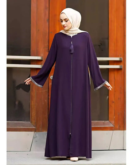 Abaya Front Zippered Arms Stone Abaya Dress Turkey Muslim Fashion Islam Clothing Dubai Istanbul Istanbulstyles