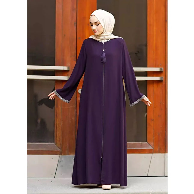 Abaya Front Zippered Arms Stone Abaya Dress Turkey Muslim Fashion Islam Clothing Dubai Istanbul Istanbulstyles