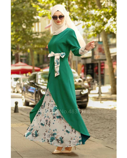 Dress  Female Abaya Islamic Turkish Irregular Dress Long Sleeve Woman Floral Fashion Bow Robe Middle East Muslim Party Maxi