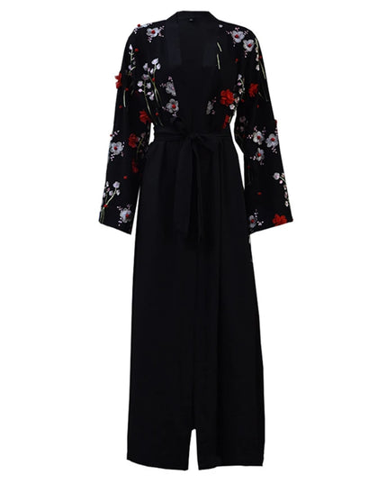 Abaya Dubai Kaftan Arabic Muslim Dress Women Cardigan Hijabs Ramadan Eid Embroidery Floral Long Sleeve Arab Islamic Clothing