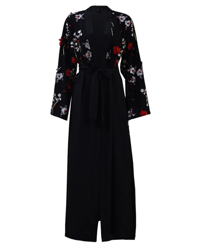 Abaya Dubai Kaftan Arabic Muslim Dress Women Cardigan Hijabs Ramadan Eid Embroidery Floral Long Sleeve Arab Islamic Clothing