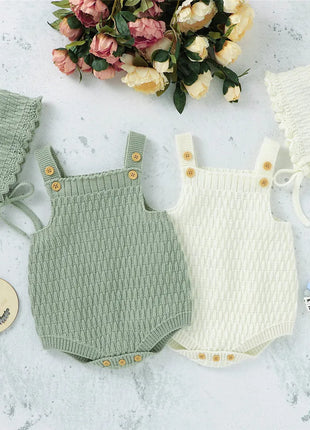Babies Outfits Spring Autumn Clothes Set Knitted Romper Triangle Crotch Button One-Piece Jumpsuit+Hats Toddler Baby Boys Girls 2Pcs
