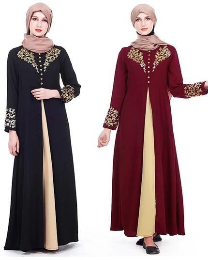 Dress Women's Muslim Abaya Dress Long Sleeve Patchwork Printed Robe O Neck Dubai Turkish Clothing High Waist for Party