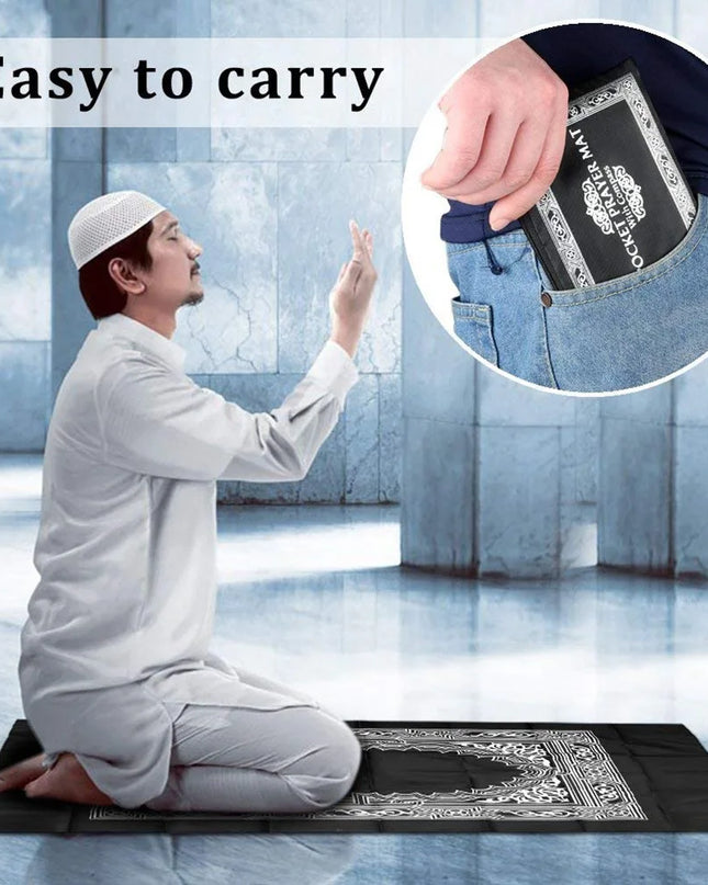 Accessories Portable Waterproof Muslim Prayer Mat Rug With Compass Islam Carpet Vintage Pattern Islamic Eid Decoration Gift Blanket Mats