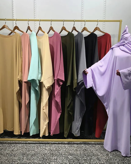 Dress - Muslim Women Hijab Dress Prayer Clothes Batwing Abaya Matching Head Cover Scarf Islam Jilbeb Dubai Turkey Saudi Jilbaab Robe