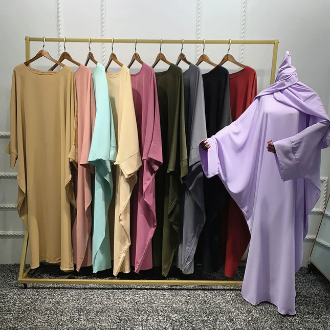 Dress - Muslim Women Hijab Dress Prayer Clothes Batwing Abaya Matching Head Cover Scarf Islam Jilbeb Dubai Turkey Saudi Jilbaab Robe