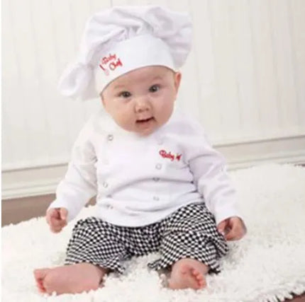 Babies Outfits Toddler Boys Girls Cook Chef Halloween Cosplay Outfits Baby Cook Chef Kitchen Uniform T-shirt Pants Hat Photography Costume