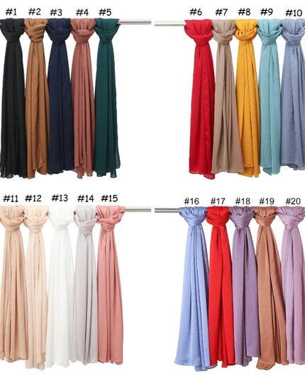 Hijab Pleated Crinkle Crepe Satin Chiffon Scarf Hijabs Luxury Women's Head Wraps Plain Shawl High Quality Long Foulard Scarves Echarpe