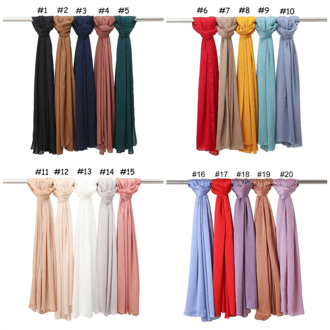 Hijab Pleated Crinkle Crepe Satin Chiffon Scarf Hijabs Luxury Women's Head Wraps Plain Shawl High Quality Long Foulard Scarves Echarpe