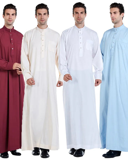 Jubbas Muslim Men Thobe Jubba Robe Long Sleeve Saudi Arab Kaftan Dress Islamic Abaya Loose Middle East Jubba Caftan Costumes Daffah New