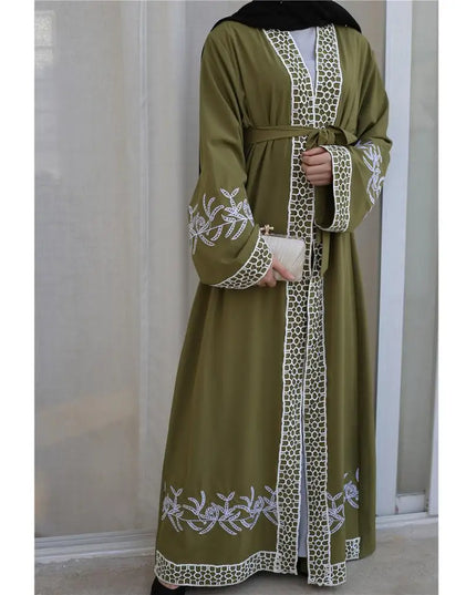 Abaya Middle East Islamic Dubai stitching Lace Embroidered Cardigan Duabi Middle East Fashion Kimono Moroccan