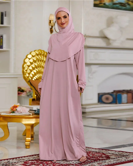 Jilbab Ramdan Eid Women Muslim Prayer Hooded Abaya One Piece Dress with Attached Hijab Headcover Scarf Dubai Saudi Islamic Worship